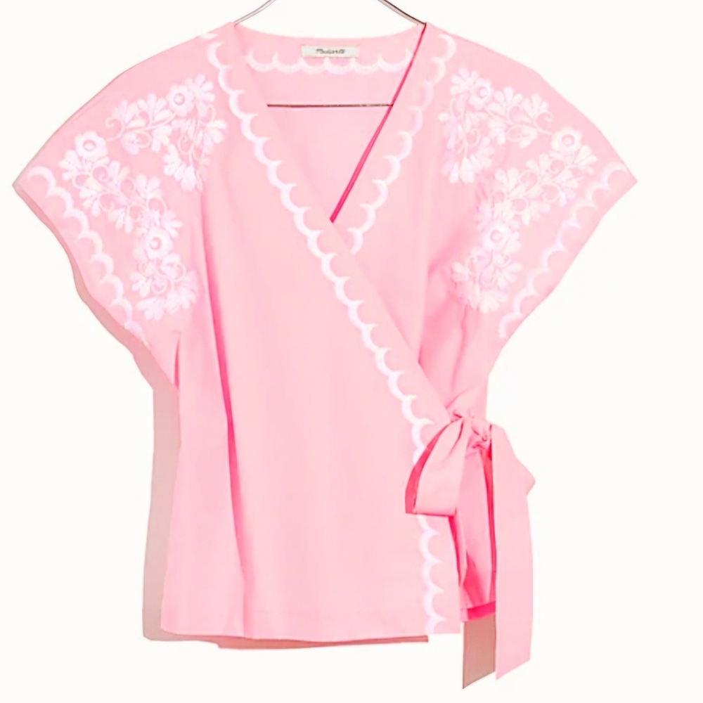 MADEWEL embroidered side tie wrap  blouse M